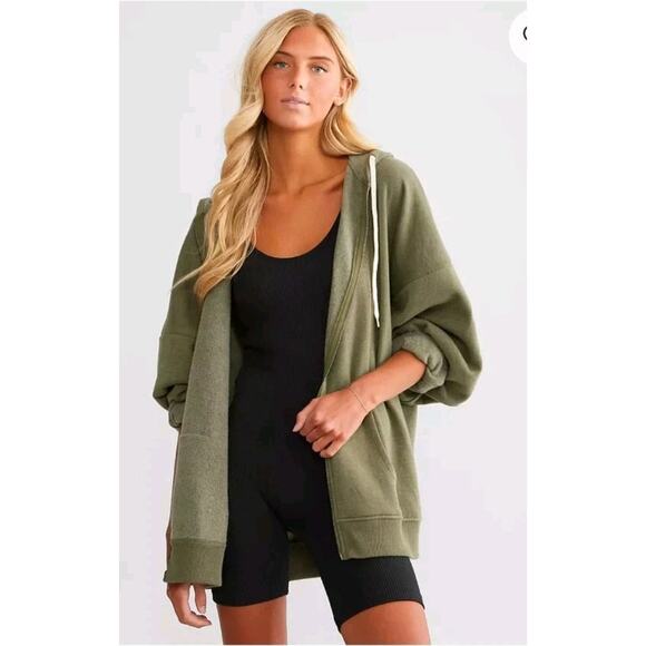 Buckle Bke Women's Fleece Full Zip Hoodie One Size Deep Lichen Green Soft Luxe - Picture 6 of 7